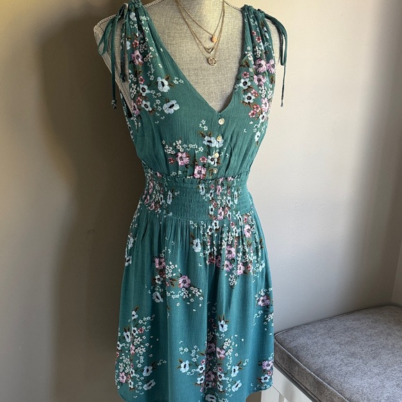 Aeropostale Dresses & Skirts - Aeropostale Green Floral Tie-Shoulder Sundress - Teal Floral Dress Size-Small